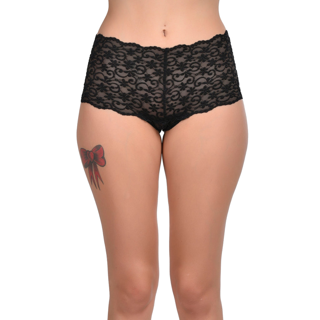 Tress Loom Soft Stretch Lace Boyshort Panty for Women – Mid Waist, Seamless Comfort, Daily & Intimate Wear