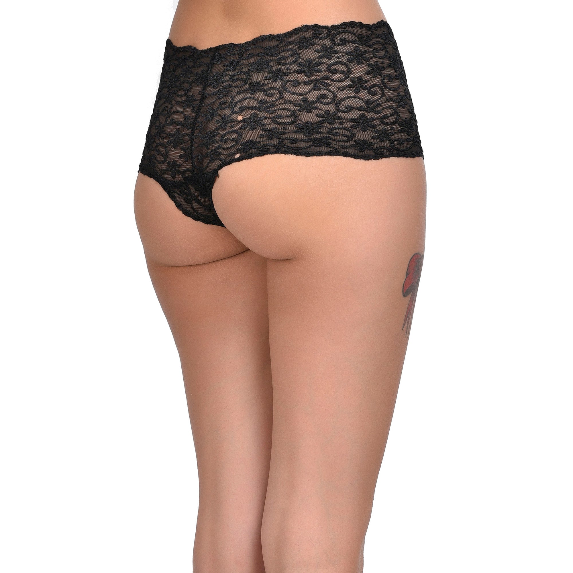 Tress Loom Soft Stretch Lace Boyshort Panty for Women – Mid Waist, Seamless Comfort, Daily & Intimate Wear