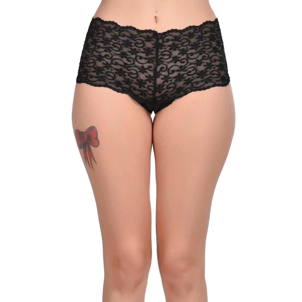 Tress Loom Lace Mid Waist Criss Cross Thong for Women – Sexy Floral Sheer Underwear