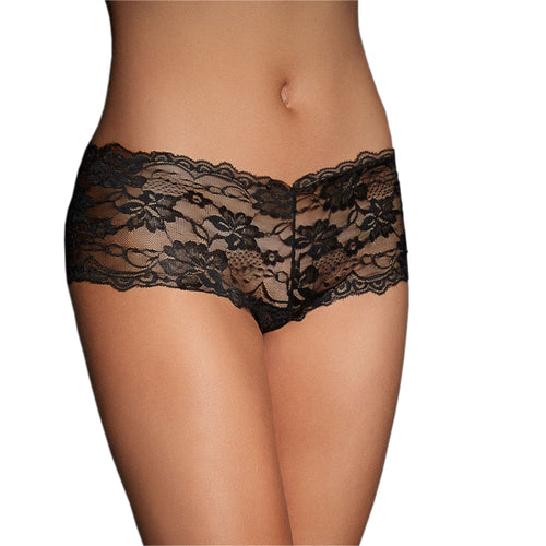 Tress Loom Lace Mid Waist Criss Cross Thong for Women – Sexy Floral Sheer Underwear