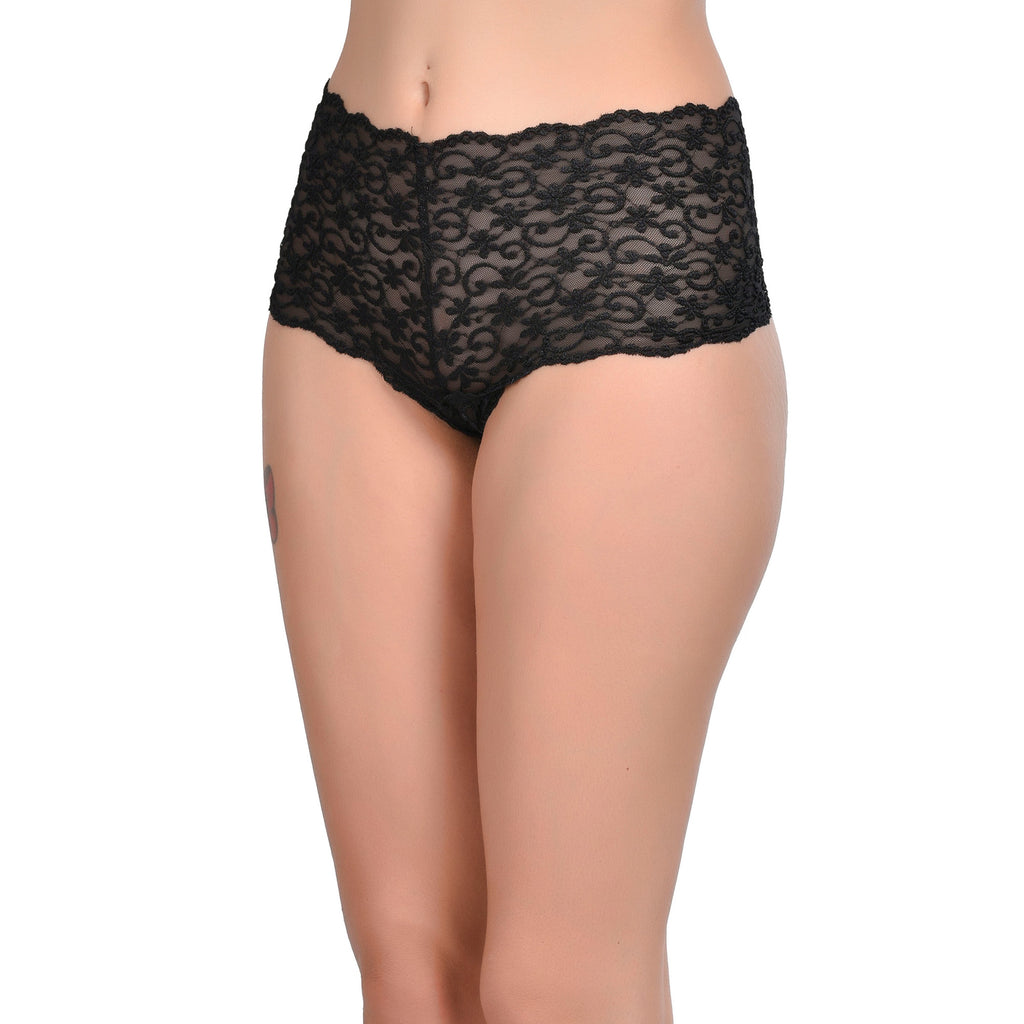 Tress Loom Lace Mid Waist Criss Cross Thong for Women – Sexy Floral Sheer Underwear