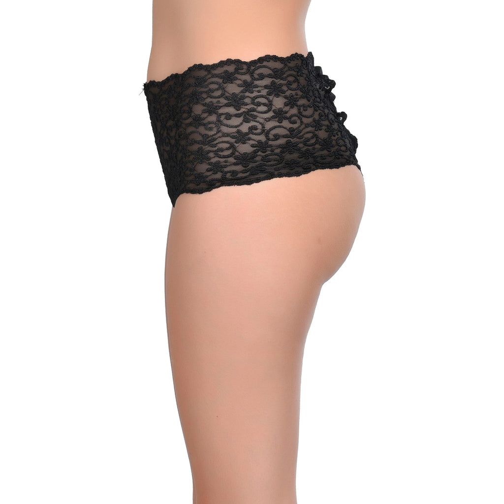 Tress Loom Lace Mid Waist Criss Cross Thong for Women – Sexy Floral Sheer Underwear