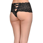 Tress Loom Lace Mid Waist Criss Cross Thong for Women – Sexy Floral Sheer Underwear