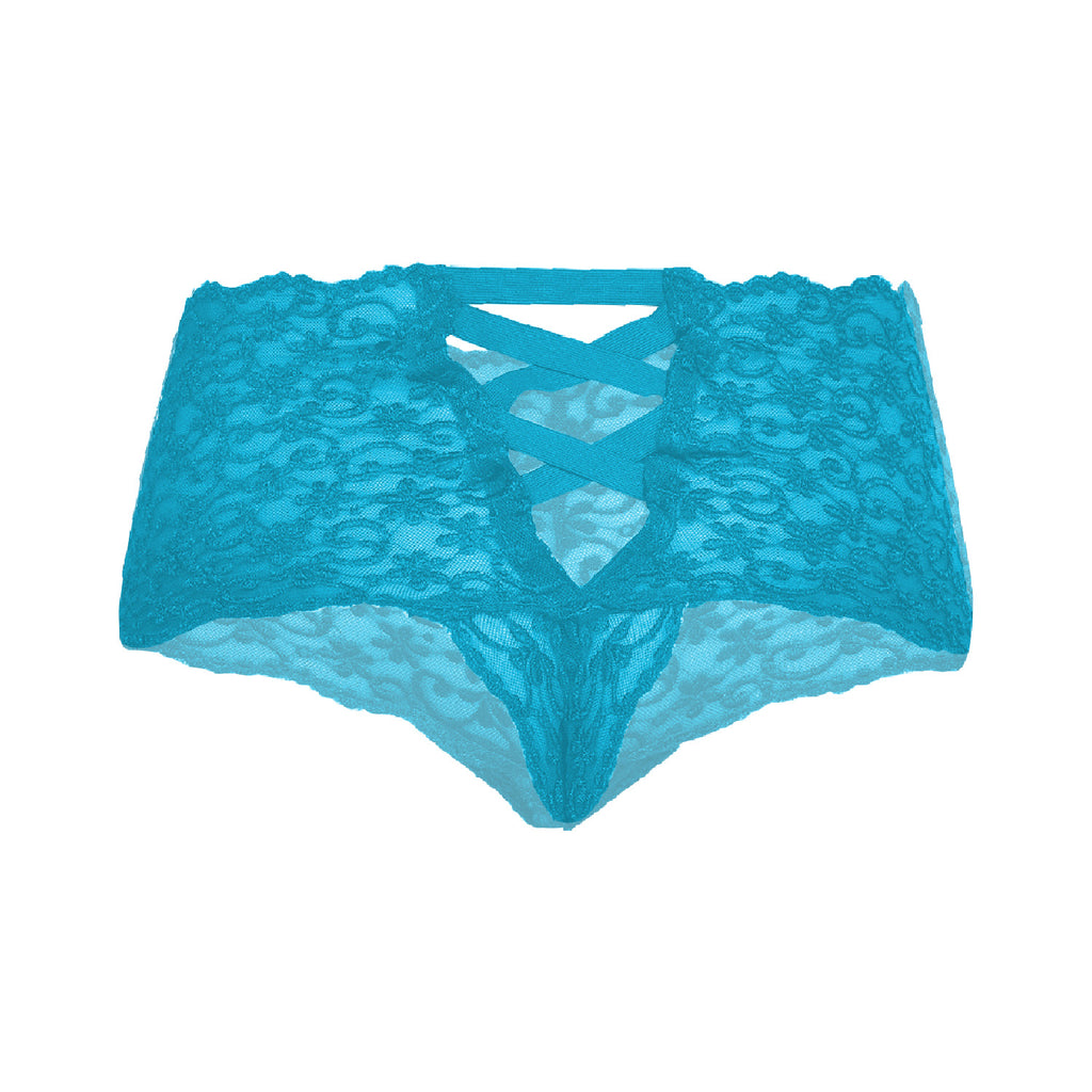 Tress Loom Lace Mid Waist Criss Cross Thong for Women – Sexy Floral Sheer Underwear