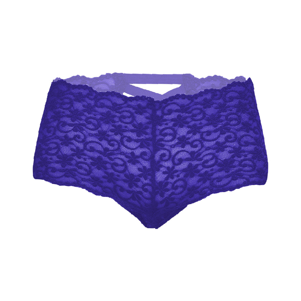 Tress Loom Lace Mid Waist Criss Cross Thong for Women – Sexy Floral Sheer Underwear