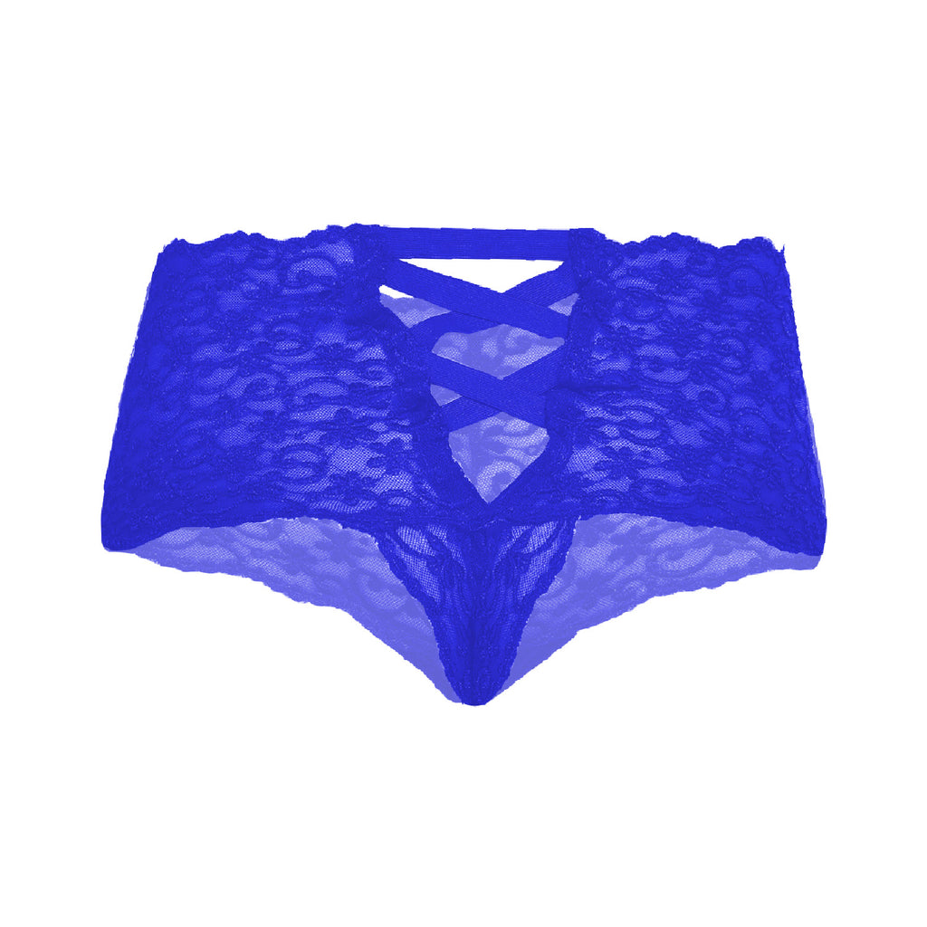 Tress Loom Lace Mid Waist Criss Cross Thong for Women – Sexy Floral Sheer Underwear