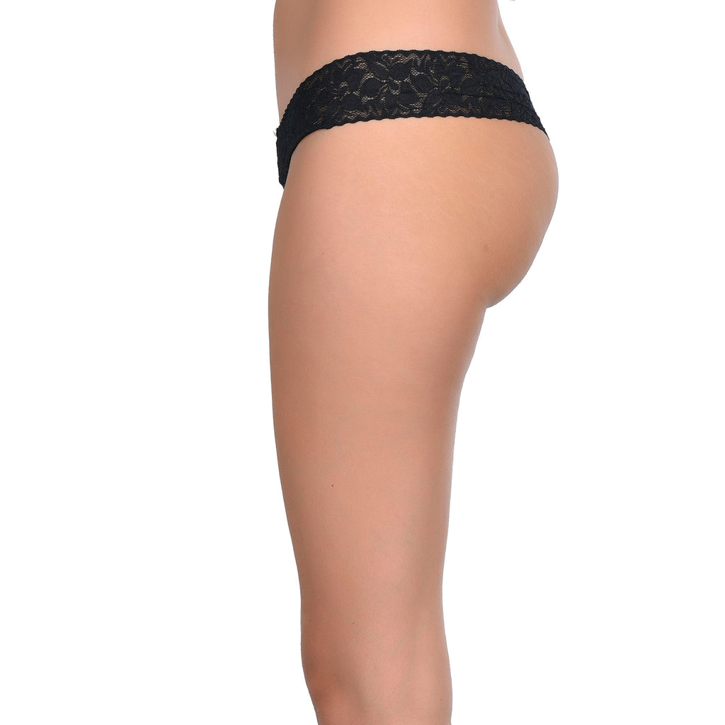 Tress Loom Women's Lace Thong Panty – Nylon Spandex Mid Waist Sexy Intimate Wear